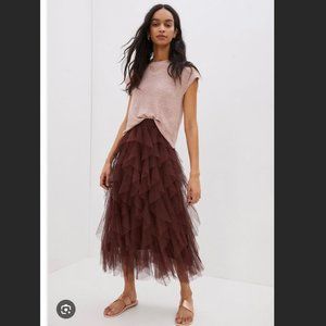 NWT Women's Anthropologie Tesia Ruffled Tulle Midi Skirt - Size medium. Chocolat